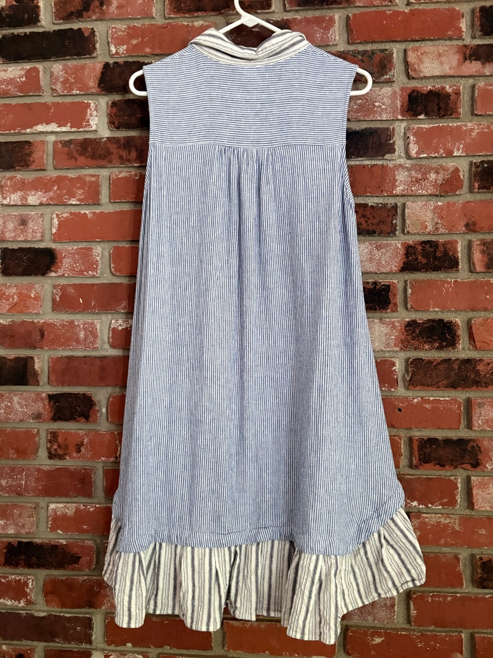 Cynthia Rowley Blue Striped Button Up Dress Ruffle Flounce Hem Lagenlook Sz S - Picture 3 of 10